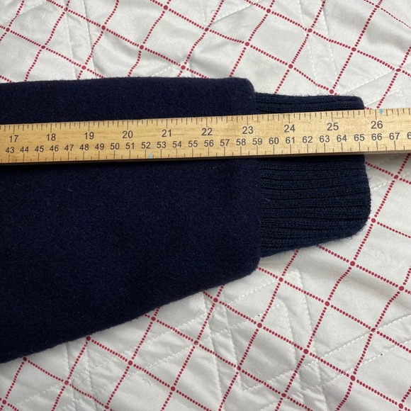 Woolrich Men Large Wool Jacket Navy Blue Plaid Lined Bomber Style Made USA - Picture 11 of 13